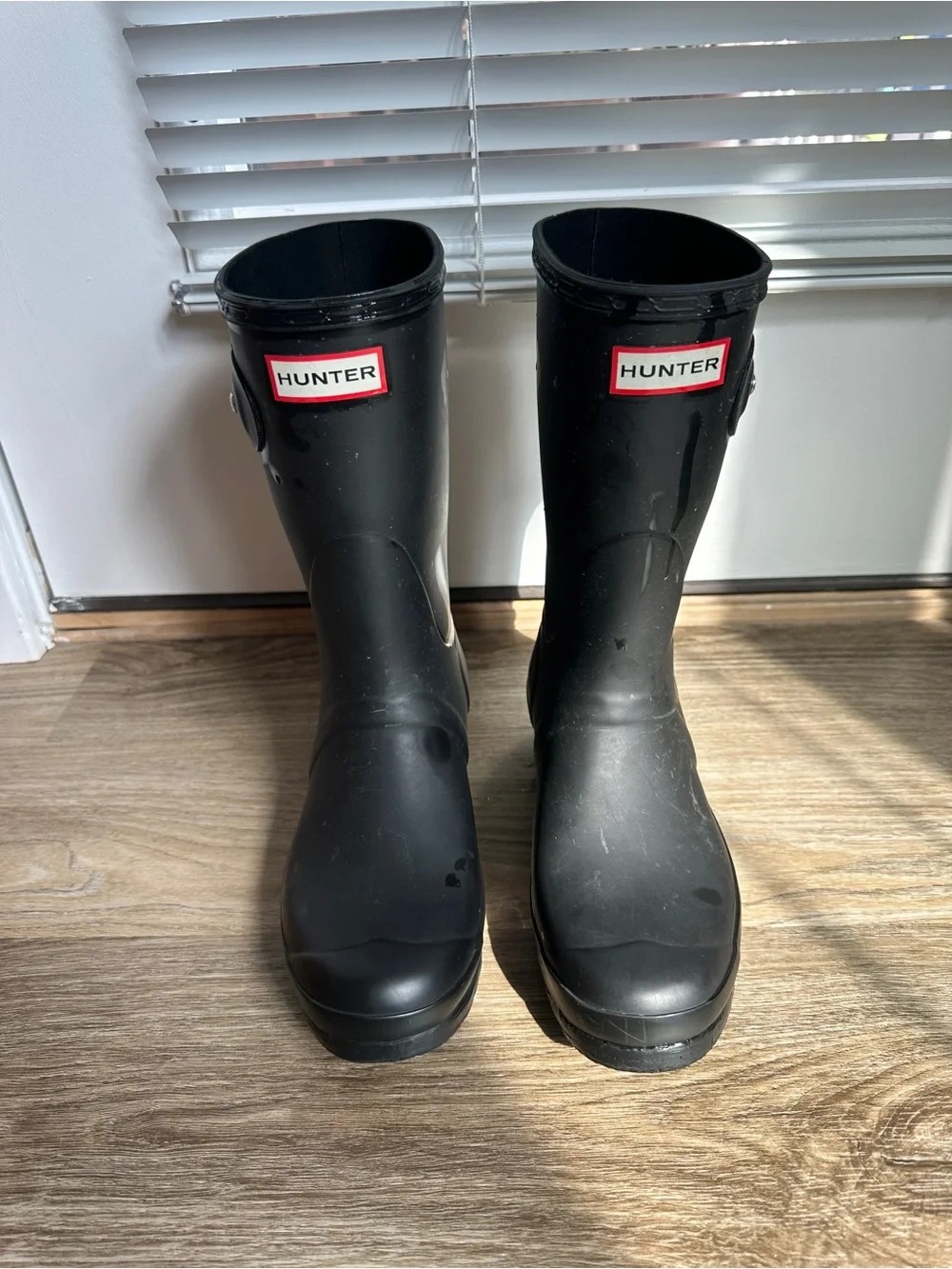 Hunter Black Rain Boots with Red-Trim Logo